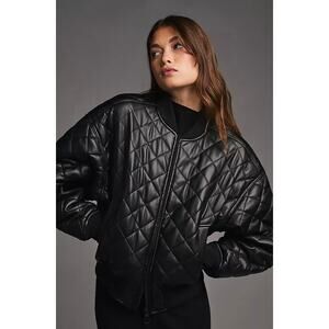 Good American Better Than Leather Quilter Bomber Puffy Jacket Plus Size 22 Black